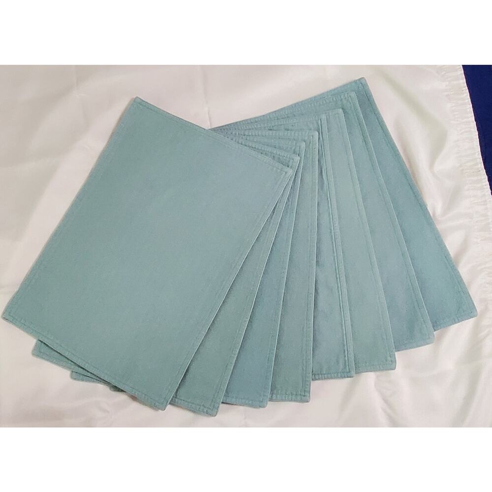 Placemats Set of 8 Reversible Light Blue Teal Gray Twill Soft Brushed Soft 18x13